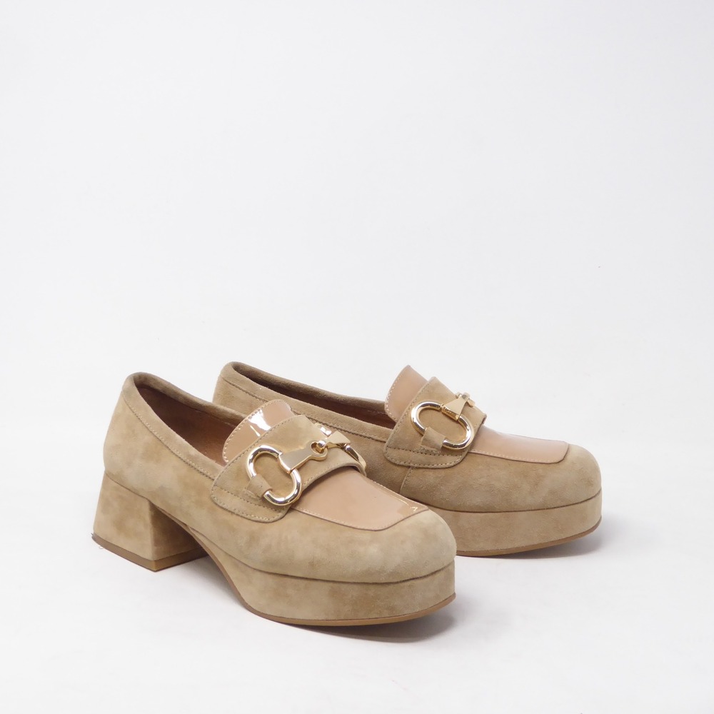 Jeffrey Campbell Womens Student Platform Loafers Tan Suede Patent Horsebit 6.5